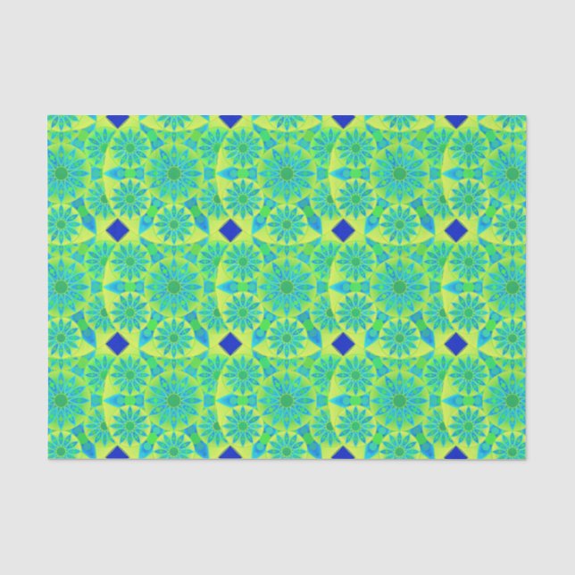Papel De Seda Teste padrão da mandala, turquesa, azul, verde (Frente )