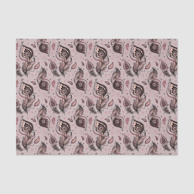 Papel De Seda Teste padrão da pena do pavão (Frente )