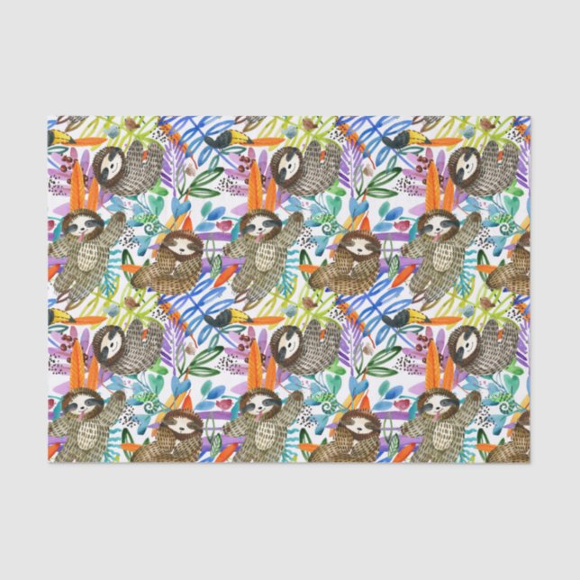 Papel De Seda Teste padrão da preguiça da aguarela dos desenhos (Frente )