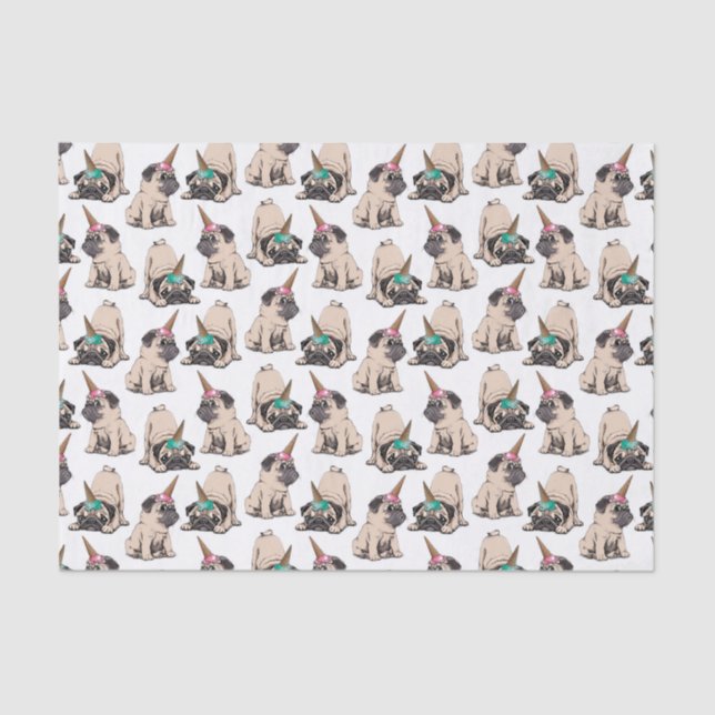 Papel De Seda Teste padrão de aspiração do unicórnio dos Pugs | (Frente )