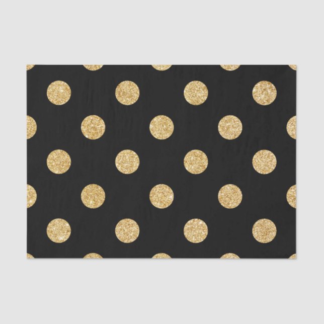 Papel De Seda Teste padrão de bolinhas preto e Dourado elegante (Frente )