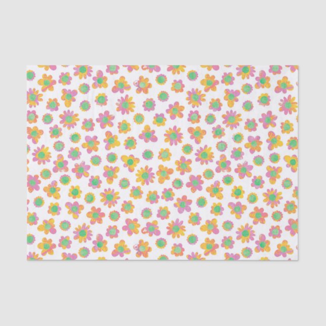 Papel De Seda Teste padrão de flor multicolorido (Frente )