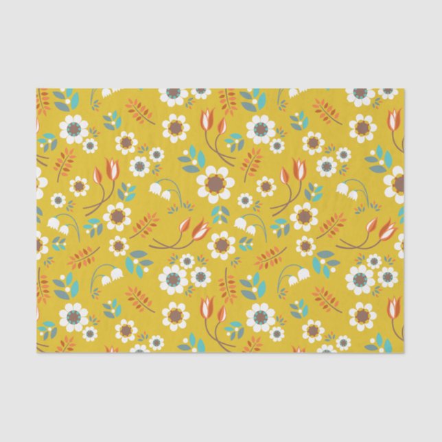 Papel De Seda Teste padrão de flores floral do amarelo da (Frente )