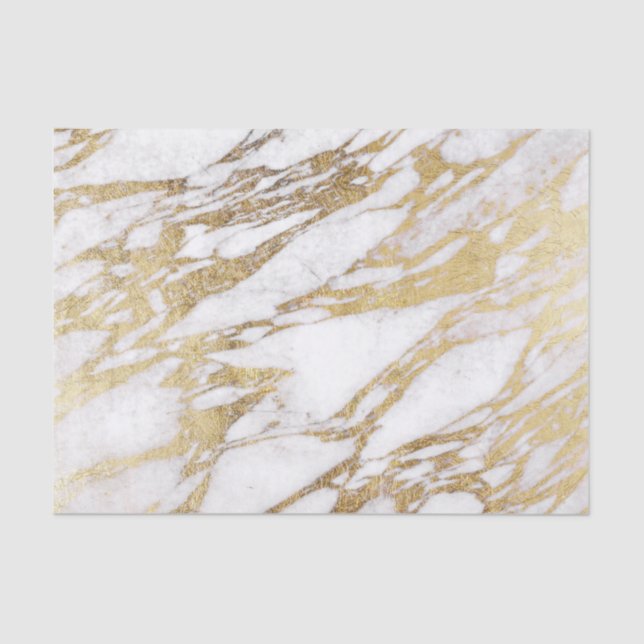 Papel De Seda Teste padrão de mármore branco e Dourado elegante (Frente )