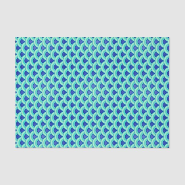 Papel De Seda Teste padrão de onda do art deco - turquesa e (Frente )