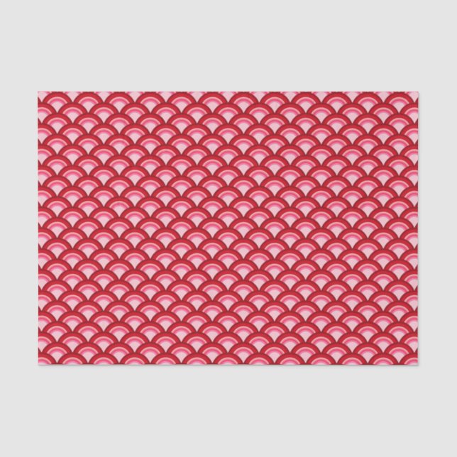 Papel De Seda Teste padrão de onda do art deco - vermelho e (Frente )