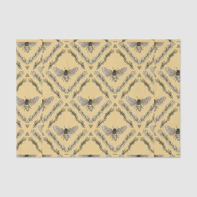 Papel De Seda Teste padrão desenhado mão chique bonito da abelha (Frente )