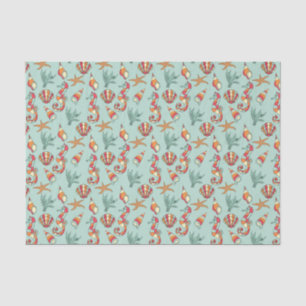 Papel De Seda Teste padrão do cavalo marinho e do Seashell