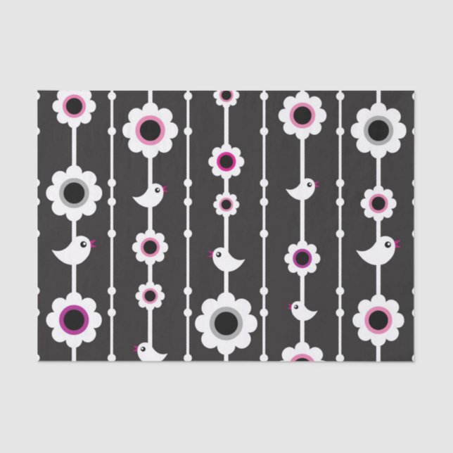 Papel De Seda teste padrão do pássaro e de flores (Frente )