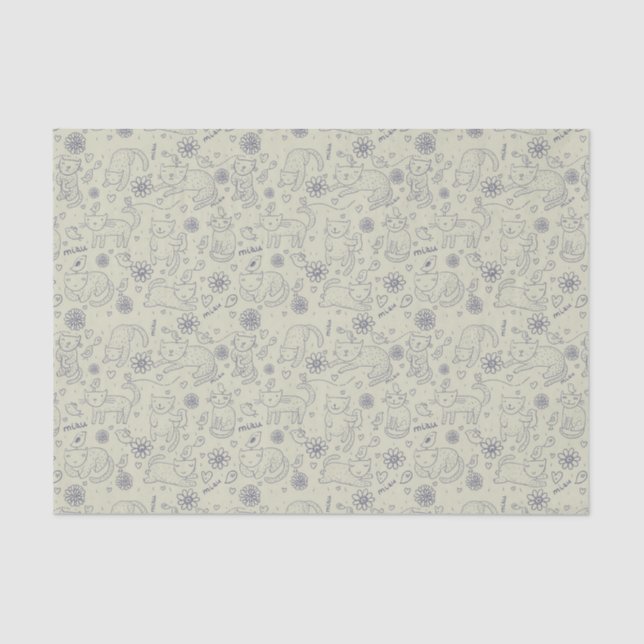 Papel De Seda Teste padrão dos desenhos animados com gatos (Frente )