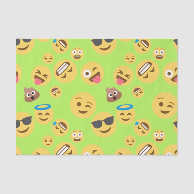 Papel De Seda Teste padrão engraçado de Emoji (verde) (Frente )