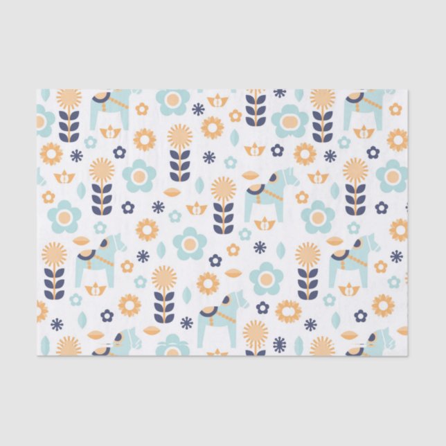 Papel De Seda teste padrão escandinavo azul amarelo alaranjado (Frente )