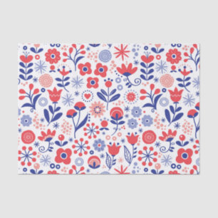 Papel De Seda Teste padrão floral azul & coral