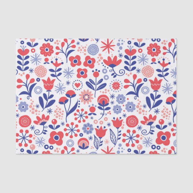 Papel De Seda Teste padrão floral azul & coral (Frente )