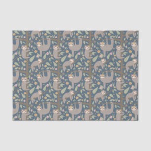 Papel De Seda Teste padrão floral bonito da preguiça