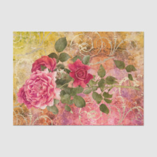 Papel De Seda Teste padrão floral do damasco Dourado do rosa de