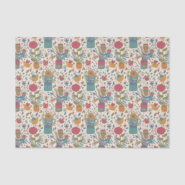 Papel De Seda Teste padrão floral dos desenhos animados com (Frente )
