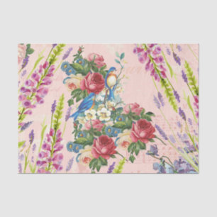 Papel De Seda Teste padrão floral dos pássaros azuis cor-de-ro