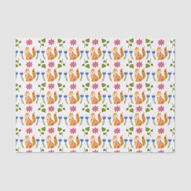 Papel De Seda Teste padrão floral Foxy Pastel bonito (Frente )