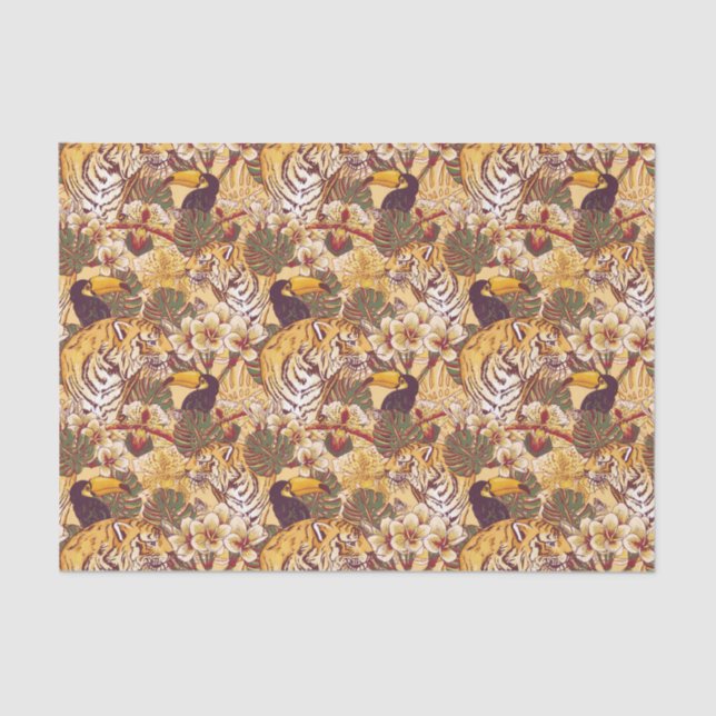 Papel De Seda Teste padrão floral tropical com tigre (Frente )