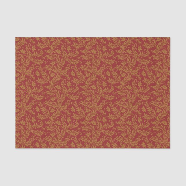 Papel De Seda Teste padrão floral vermelho e Dourado (Frente )