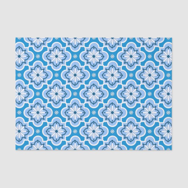 Papel De Seda Teste padrão marroquino do azulejo - azul e branco (Frente )