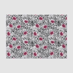 Papel De Seda Teste padrão moderno dos lábios B&W do batom