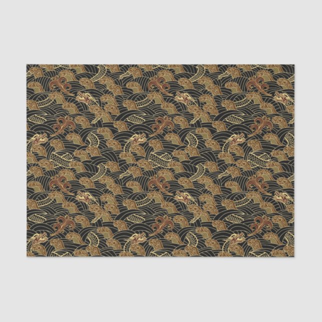 Papel De Seda Teste padrão oriental do dragão do mar (Frente )