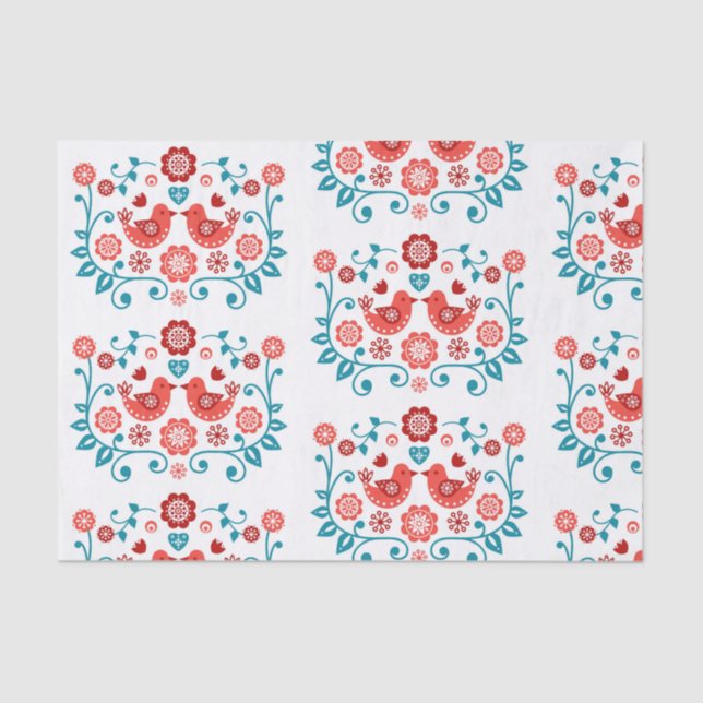 Papel De Seda teste padrão popular escandinavo vermelho e azul (Frente )