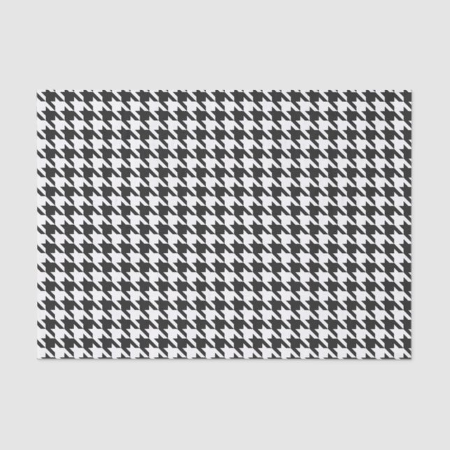 Papel De Seda Teste padrão preto e branco de Houndstooth (Frente )