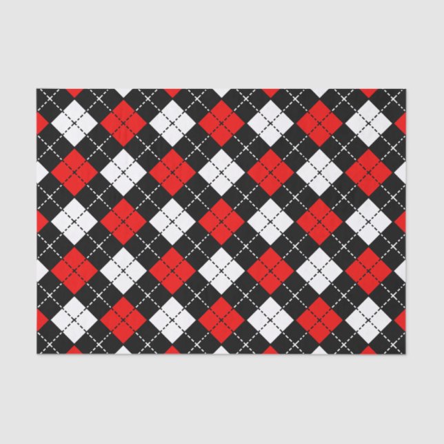Papel De Seda Teste padrão preto e branco vermelho de Argyle (Frente )