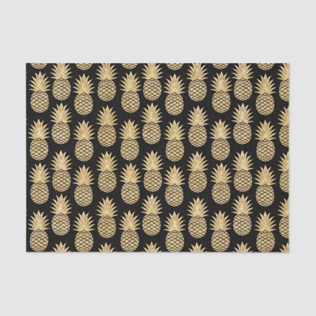 Papel De Seda Teste padrão preto e Dourado tropical elegante do (Frente )