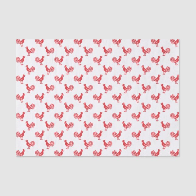 Papel De Seda Teste padrão sem emenda dos galos vermelhos (Frente )