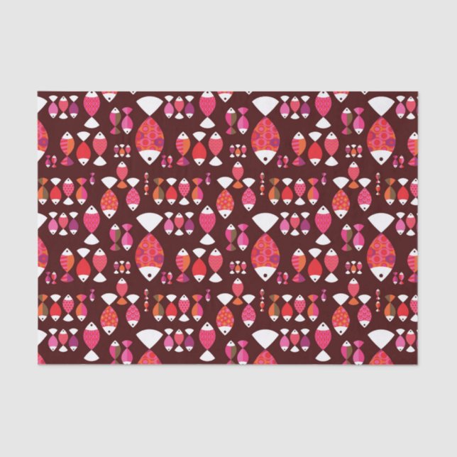 Papel De Seda Teste padrão subaquático dos peixes retros (Frente )