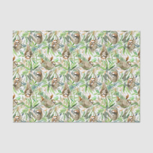 Papel De Seda Teste padrão tropical da preguiça da aguarela