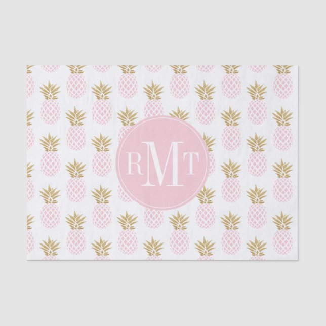 Papel De Seda Teste padrão tropical do abacaxi do ouro elegante (Frente )