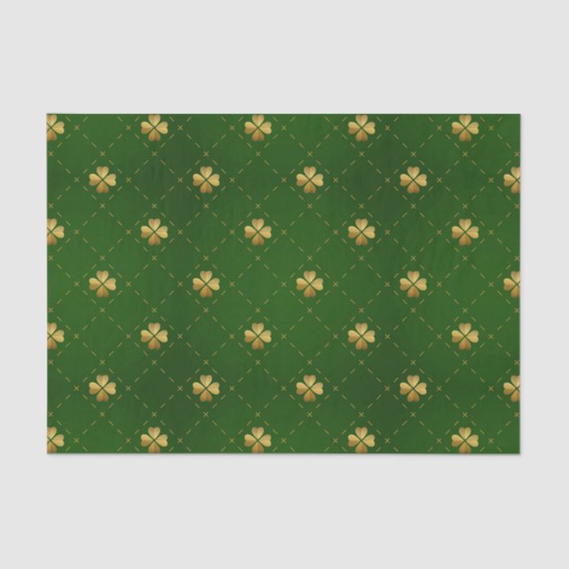 Papel De Seda Teste padrão verde dourado do trevo (Frente )