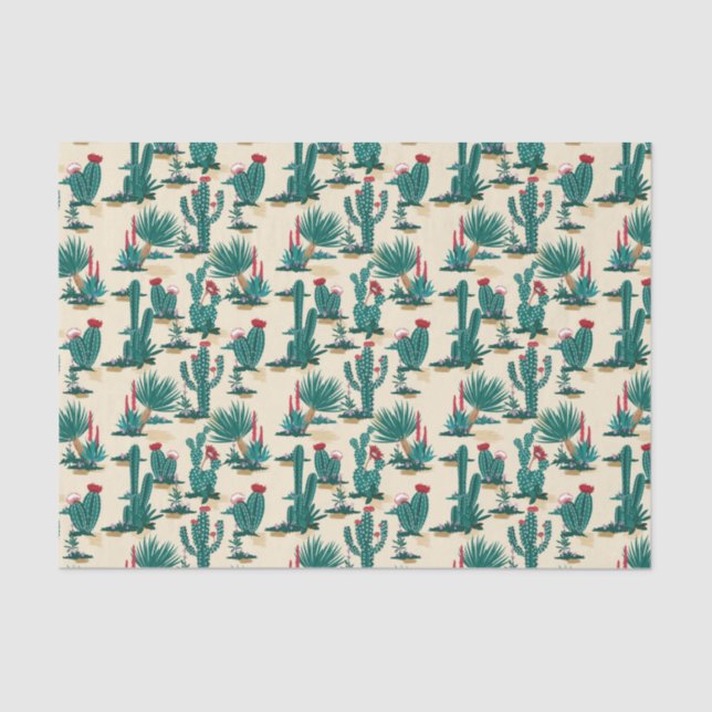 Papel De Seda Teste padrão verde & vermelho do cacto (Frente )