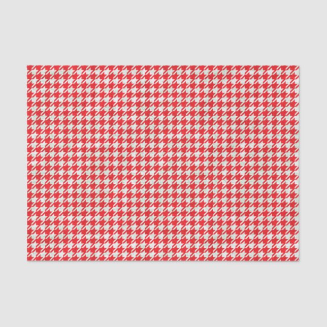 Papel De Seda Teste padrão vermelho e branco de Houndstooth (Frente )