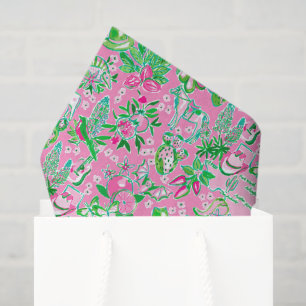 Papel De Seda Texas Map Pink & Green Preppy Patterno