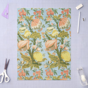 Papel De Seda Têxtil Clássico Barroco de Damasco Floral Frutado