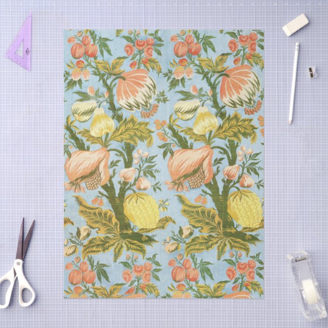 Papel De Seda Têxtil Clássico Barroco de Damasco Floral Frutado (Arte )