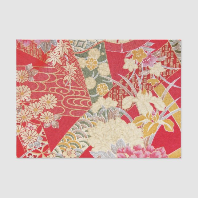 Papel De Seda Têxtil KIMONO Japonês, Padrão Floral (Frente )