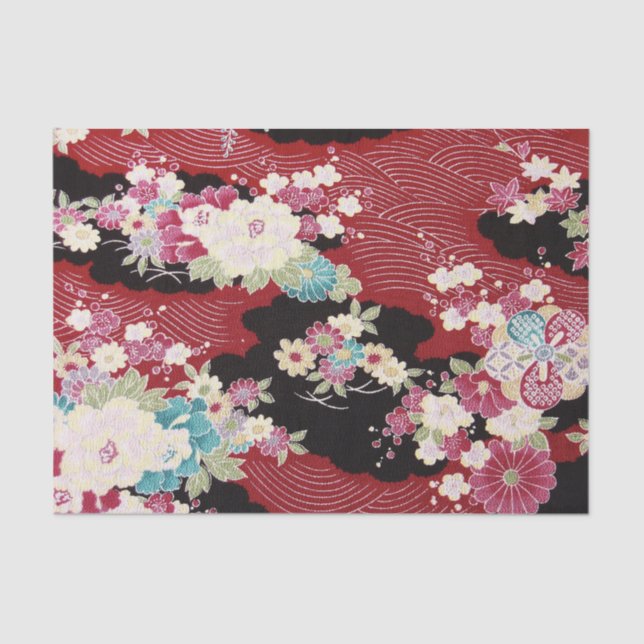Papel De Seda Têxtil KIMONO Japonês, Padrão Floretal (Frente )