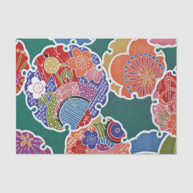 Papel De Seda Têxtil KIMONO Japonês, Padrão Floretal (Frente )