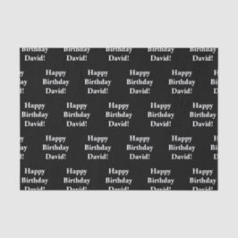 Papel De Seda Texto de aniversário feliz personalizável | Preto