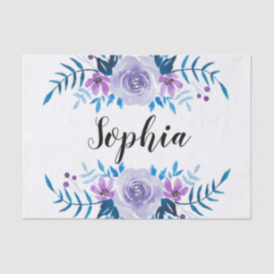 Papel De Seda Texto floral roxo azul do costume da grinalda da