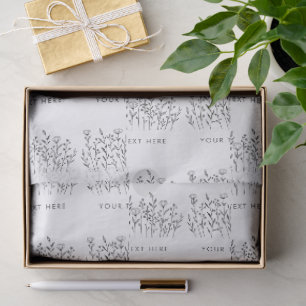 Papel De Seda TEXTO PERSONALIZADO Arte de Linha de Flor Silvestr