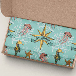 Papel De Seda Texto Personalizado em Estrela Náutica Teal Marinh