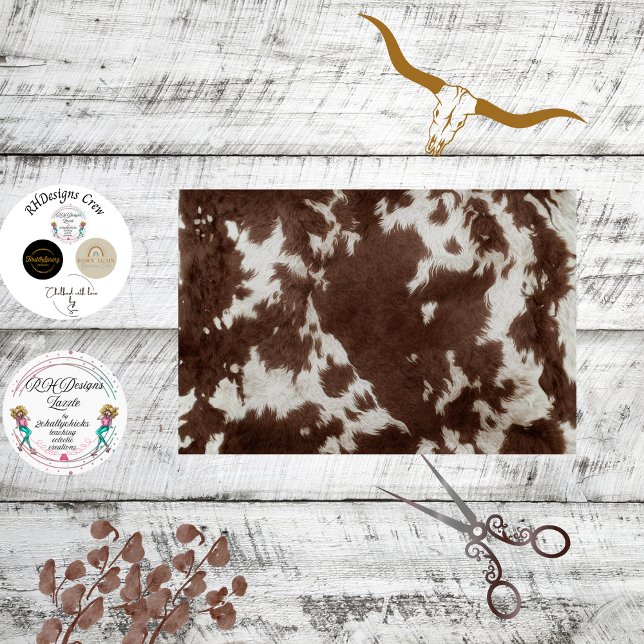 Papel De Seda Textura de Couro de Vaca Marrom e Branco Descoupag (Criador carregado)